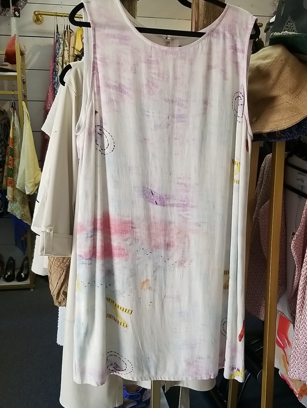 Sleeveless White Tie-Dye Print Dress